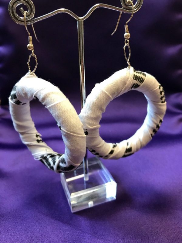 African Hoops in Black White Zelnoor Print - Up cycled Zero Waste Earrings