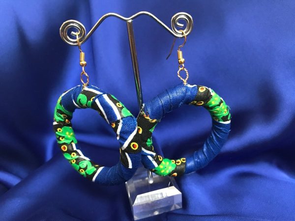 African Hoops in Blue Zelnoor Print - Up cycled Zero Waste Earrings