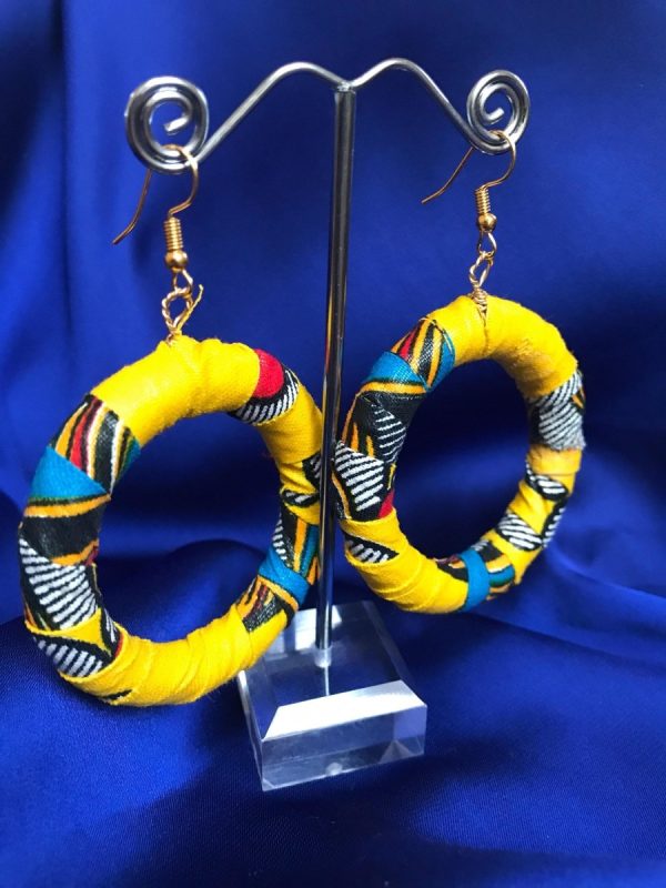 African Hoops in Yellow Zelnoor Print - Up cycled Zero Waste Earrings